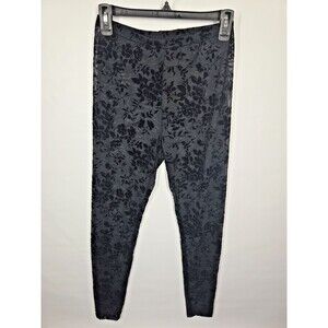 Sheer Mesh Flocked Black Floral Velvet Burnout Overlay Leggings OS Goth 90s y2k